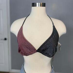 Yitty Swim Luxe Triangle Bikini Top, Shimmered Rum Raisin/Silver, XXL/1X